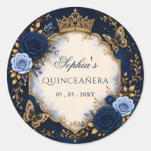 Navy Gold Floral Butterfly Quinceañera