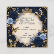 Navy Gold Floral Butterfly Quinceañera