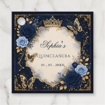 Navy Gold Floral Butterfly Quinceañera