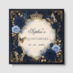 Navy Gold Floral Butterfly Quinceañera Guest Book