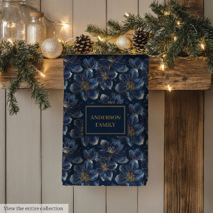 Navy Gold Floral Dish Towel Chic Personalized Gift