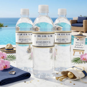 Navy Gold Floral Golf Bachelorette Party  Water Bottle Label