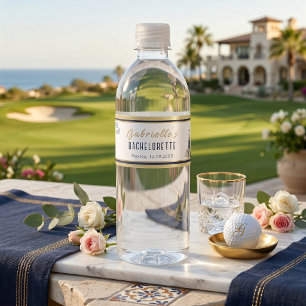 Navy Gold Floral Golf Bachelorette Party  Water Bottle Label