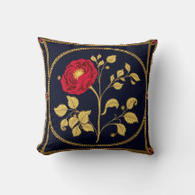 Navy Gold Floral Medallion Throw Pillow