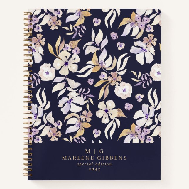 Navy Gold Floral Notebook (Front)