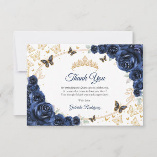 Navy Gold Floral Quinceanera Thank You Card