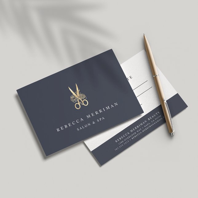 Navy & Gold Floral Scissors Salon Gift Certificate (Creator Uploaded)
