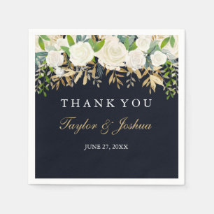 Navy Gold Floral Watercolor Wedding Napkin