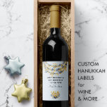 Navy & Gold Flowers Menorah Blue Happy Hanukkah  Wine Label<br><div class="desc">Nautical Boutique Co.'s Hanukkah wine label design features a navy blue and gold floral design with golden menorah and matching flower bouquet. The message may be personalised,  and the pastel blue background colour may be easily changed to suit your needs -- just choose the customise option.</div>