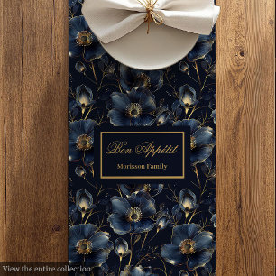 Navy Gold Flowers Table Runner Chic Modern Keepsak