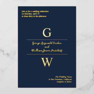 Navy & Gold Foil Initials Informal Wedding