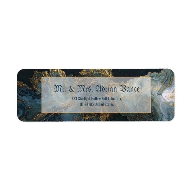 Navy Gold Foil Marble Agate Return Address Label (Front)
