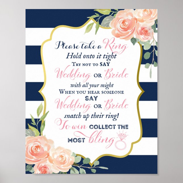 Navy Gold Foil Wedding | Bridal Shower Sign 8x10" (Front)