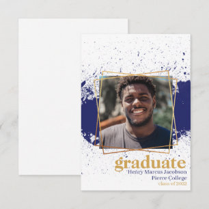 Navy & Gold Funky Splat Graduation Announcement