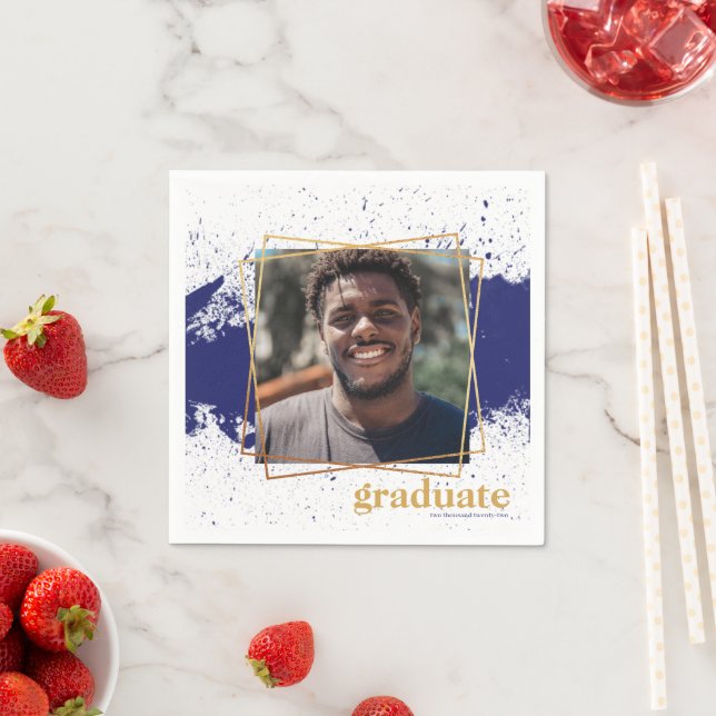 Navy & Gold Funky Splat Graduation Napkin (Insitu)