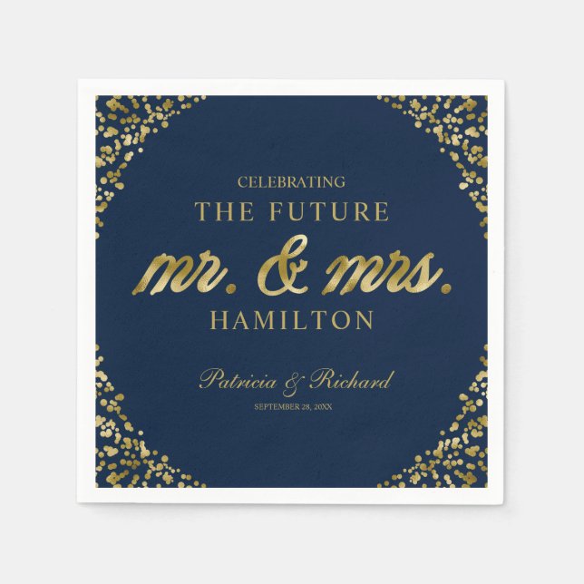 Navy Gold Future Mr And Mrs Engagement Party Napkin (Front)