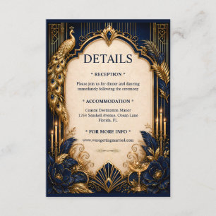 Navy gold gatsby peacock DETAILS wedding luxurious Enclosure Card