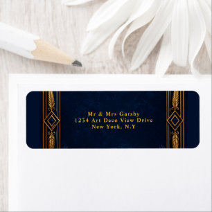 Navy gold Gatsby peacock theme wedding editable Return Address Label