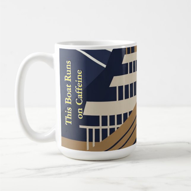 Navy Gold Geometric Maritime Ocean Liner Art Deco Coffee Mug (Left)