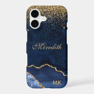 Navy Gold Glitter Agate Personalised
