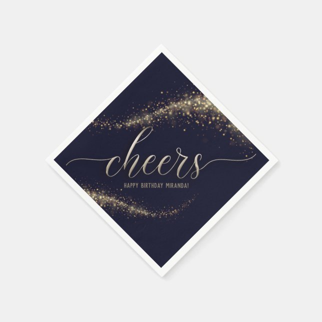 Navy Gold Glitter Confetti Cheers Birthday Napkins (Corner)