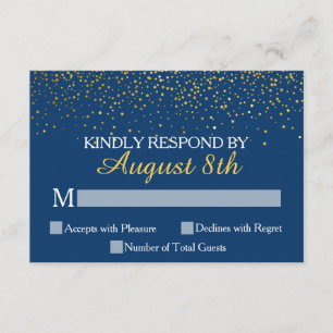 Navy Gold Glitter Confetti Dots Wedding RSVP Card