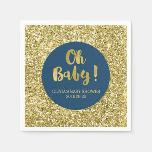 Navy Gold Glitter Confetti Oh Baby Baby Shower Napkin