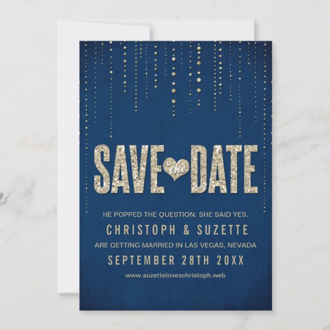 Navy & Gold Glitter Look Save The Dates Save The Date (Front)