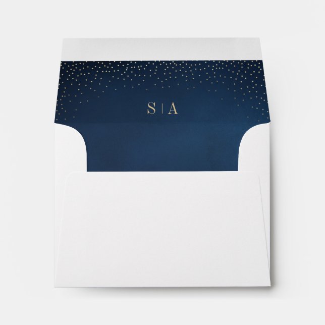 Navy & Gold Glitter monogram wedding RSVP Envelope (Back (Bottom))