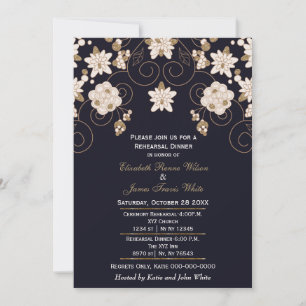 navy gold glitter rehearsal dinner invites