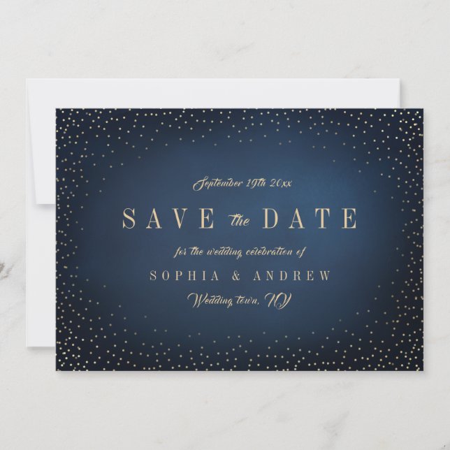 Navy & Gold Glitter Simple Save The Date (Front)