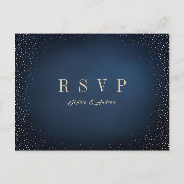 Navy & Gold Glitter Simple Wedding RSVP Invitation Postcard (Front)