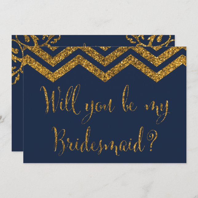 Navy & Gold Glitter | Will You Be My Bridesmaid? Invitation (Front/Back)