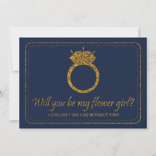 Navy & Gold Glitter Will You Be My Flower Girl? Invitation