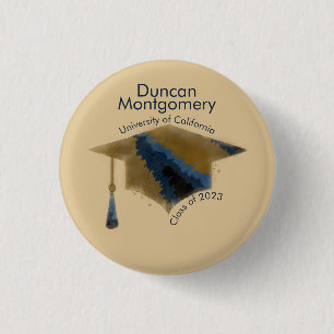Navy Gold Graduation Cap Mortarboard 3 Cm Round Badge