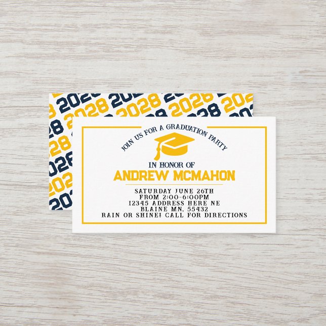 Navy & Gold Graduation Invite Announcement Insert (Navy Blue, White & Gold Paw Mini Graduation Invites for Friends, Team Mates or as Inserts!)