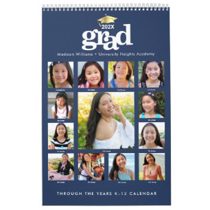 Navy Gold Graduation K–12 Photo Collage 15 Month Calendar