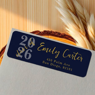 Navy Gold Graduation Return Address Labels Custom