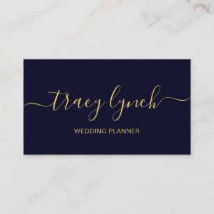 Navy Gold Handwritten Script Calligraphy Business Card