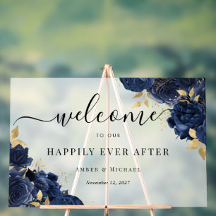 Navy Gold Happily Ever After Wedding Acrylic Sign