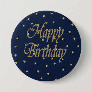 Navy Gold Happy Birthday 7.5 Cm Round Badge