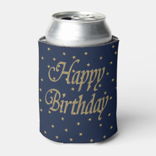 Navy Gold Happy Birthday Can Cooler