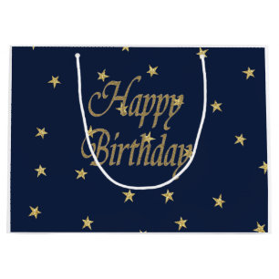 Navy Gold Happy Birthday Large Gift Bag