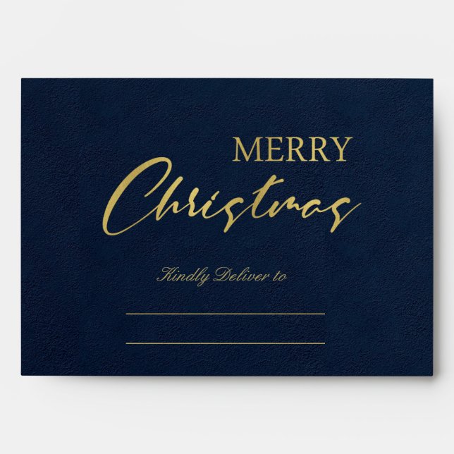 NAVY GOLD HOLLY BERRIES MERRY CHRISTMAS PHOTO ENVELOPE (Front)