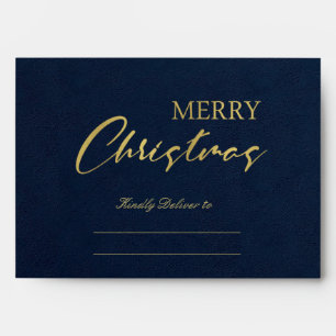 NAVY GOLD HOLLY BERRIES MERRY CHRISTMAS PHOTO ENVELOPE