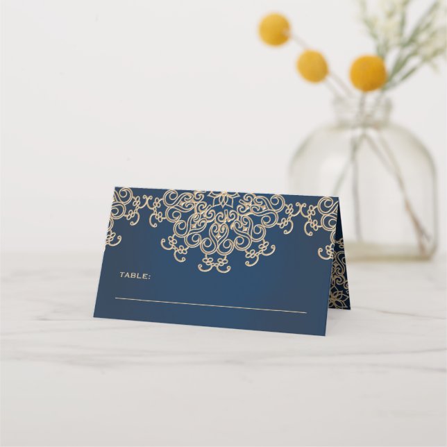 Navy Gold Indian Style Tent Place Card (Front)