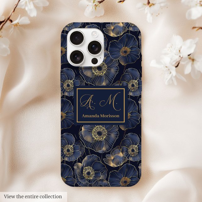 Navy Gold iPhone Case Trendy Quinceañera Monogram (Navy Gold iPhone Case Trendy Quinceañera Monogram)