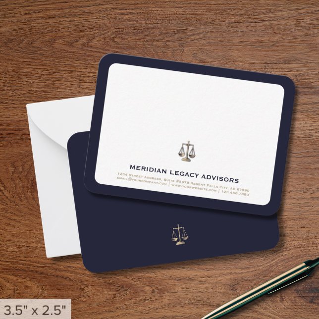 Navy Gold Justice Scale Legal Note Card (Creator Uploaded)