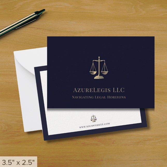 Navy Gold Justice Scale Legal Note Card (Creator Uploaded)