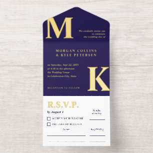 Navy & Gold Large Initials Elegant Typography All In One Invitation
